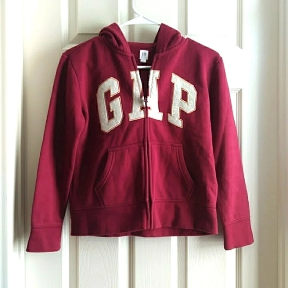 Girls GAP LOGO Hoodie Full Zipper Hooded Sweatshirt GLITTER SEQUIN Size XL/12